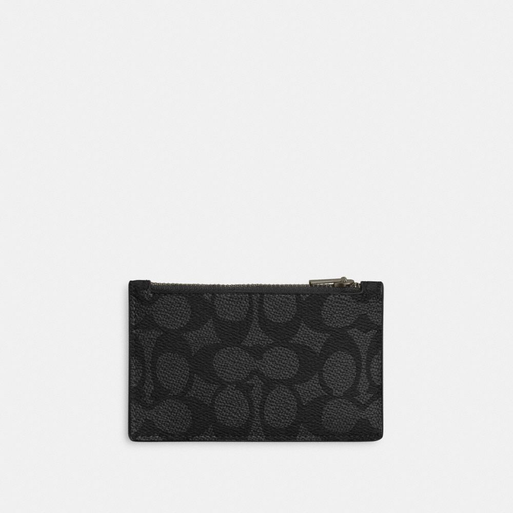 COACH®,Zip Card Case In Signature,Coin,Pouch,Card Case,Color Block,Casual,Black,Front View