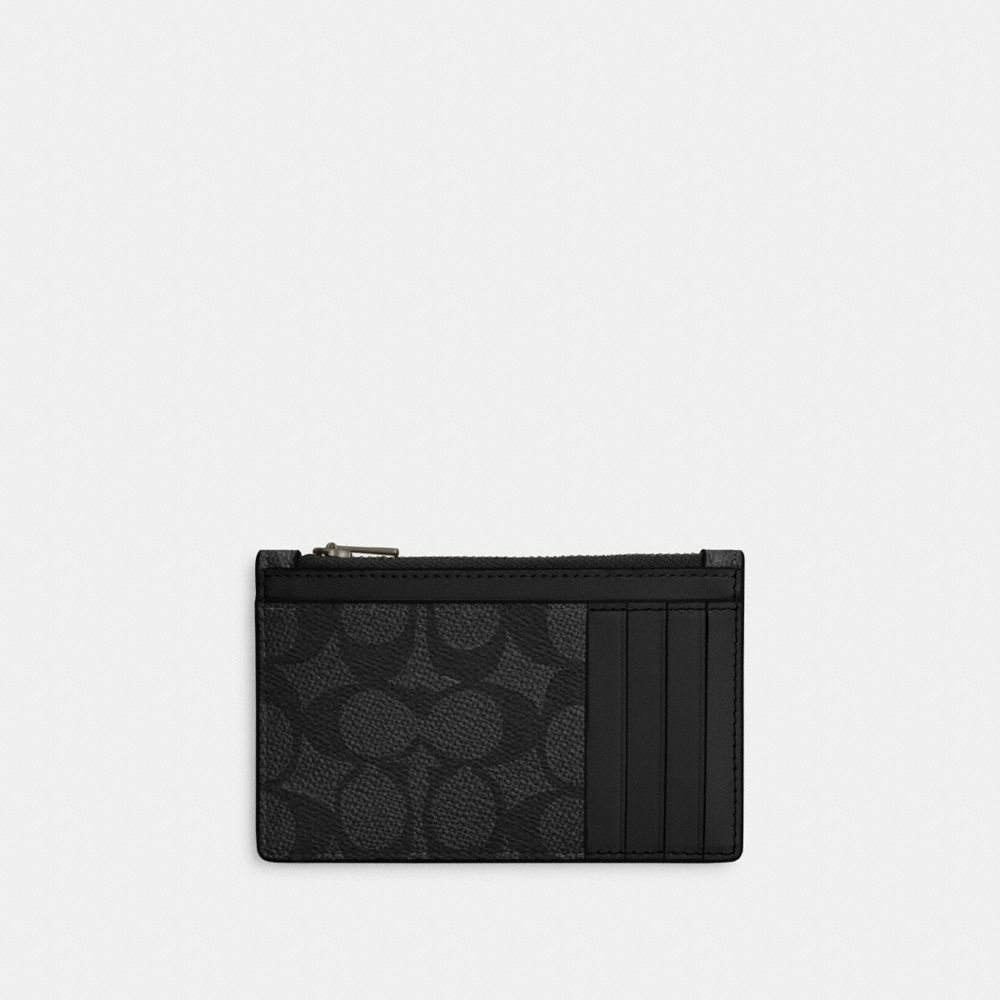 COACH®,Zip Card Case In Signature,Coin,Pouch,Card Case,Color Block,Casual,Black,Back View