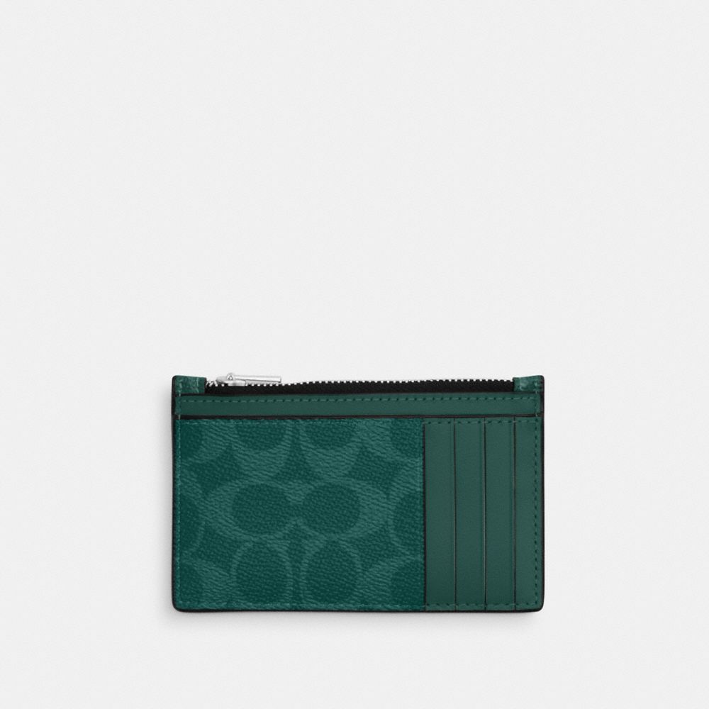 COACH®,Zip Card Case In Signature Canvas,Coin,Pouch,Card Case,Color Block,Casual,,Back View