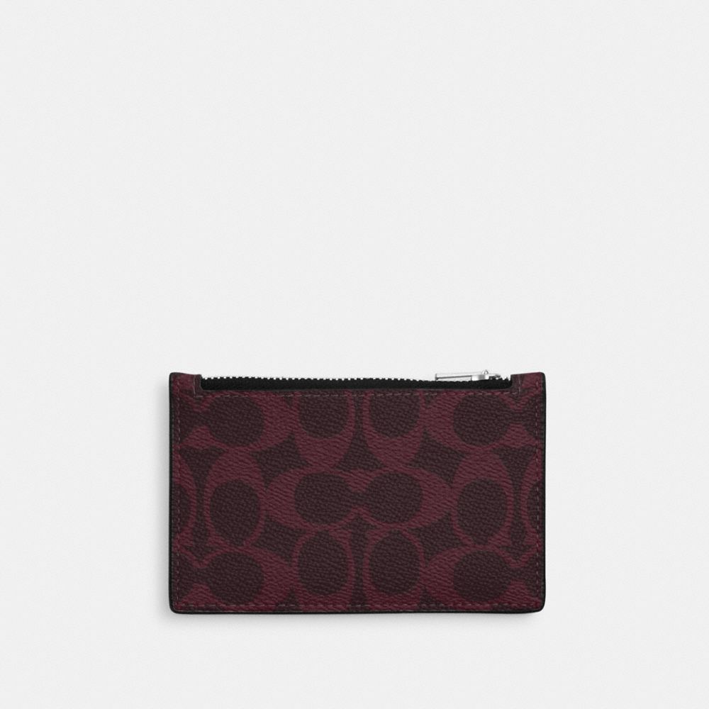 COACH®,Zip Card Case In Signature Canvas,Pouch,Coin,Card Case,Color Block,Casual,Maroon,Front View