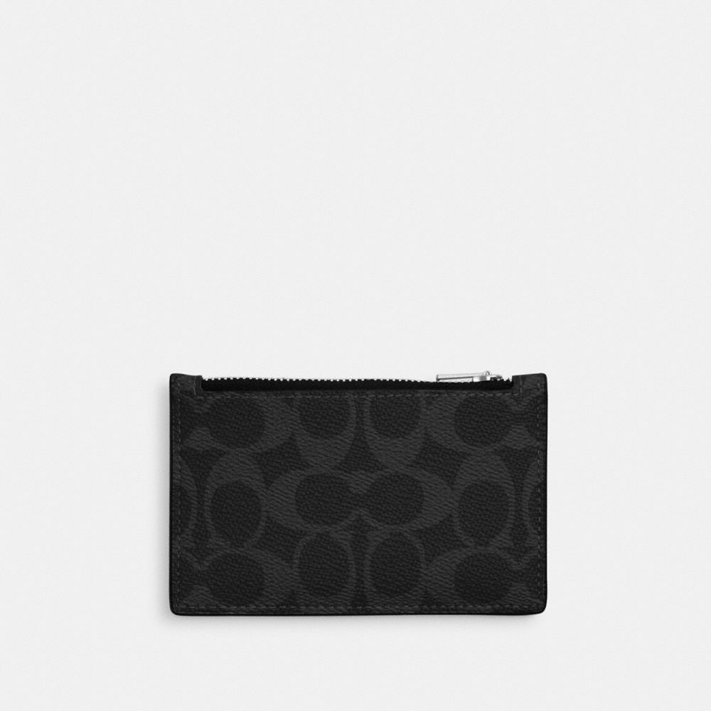 COACH®,Zip Card Case In Signature Canvas,Pouch,Coin,Card Case,Color Block,Casual,Black,Front View