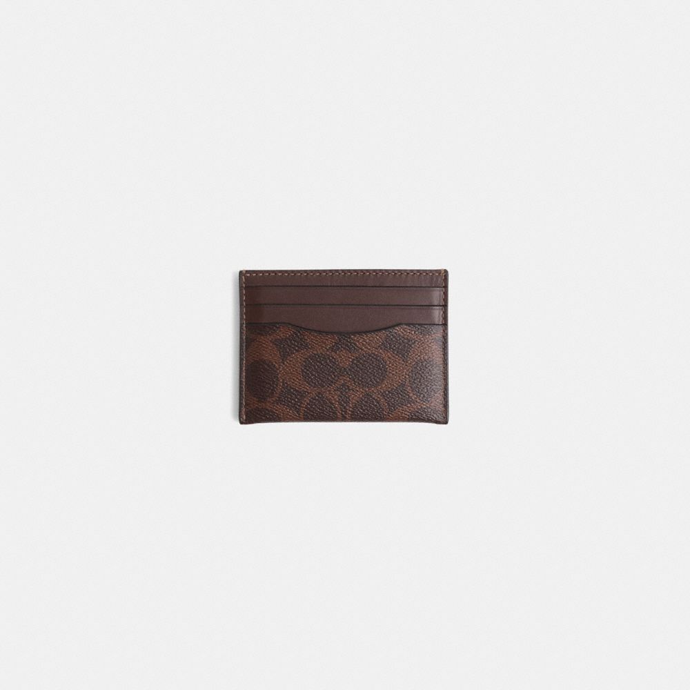 COACH®,Restored Card Case In Signature Canvas,Calfskin Leather,Leather,Canvas,Card Case,Logo,Sustainable,Casual,,Front View