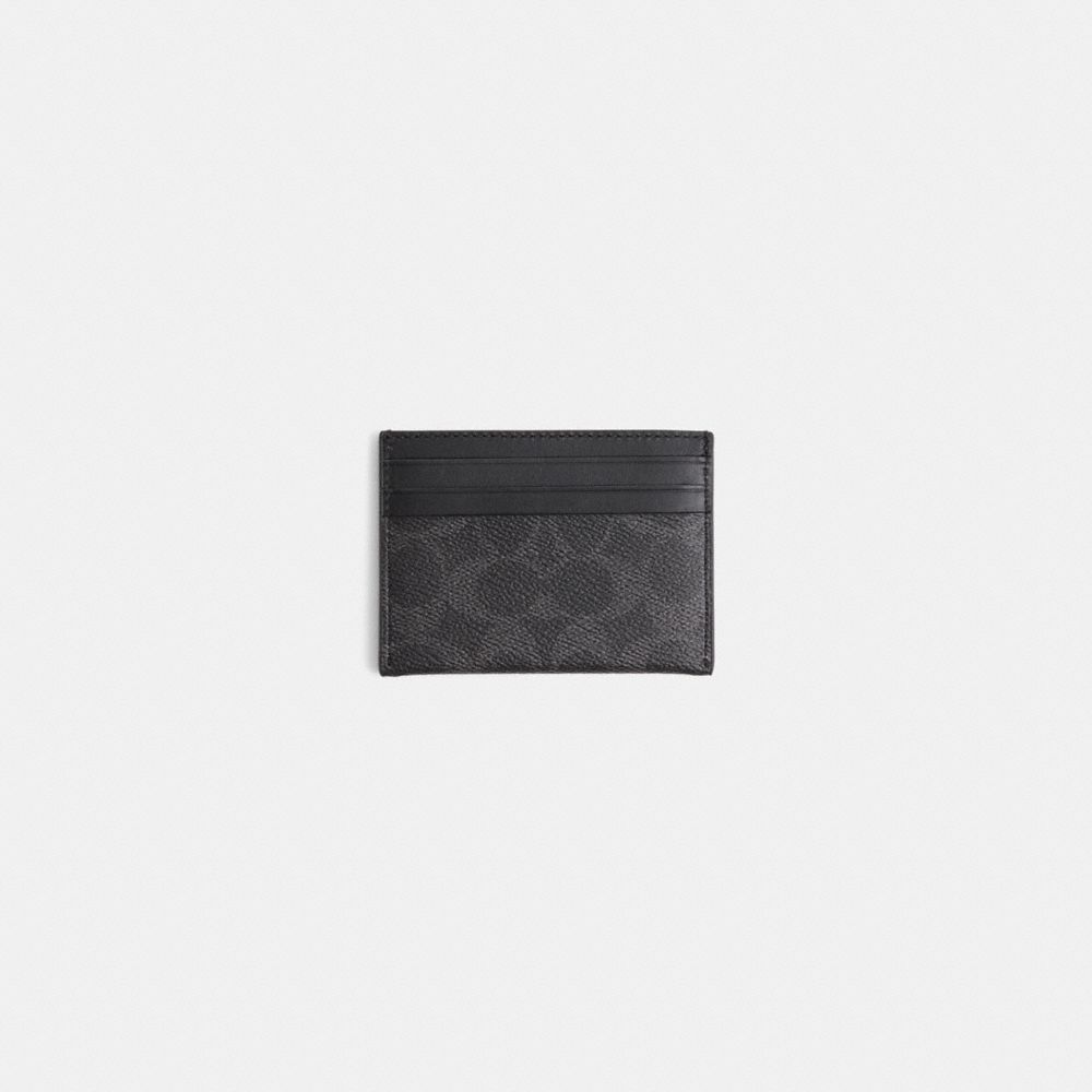 COACH®,Restored Card Case In Signature Canvas,Canvas,Calfskin Leather,Leather,Card Case,Logo,Sustainable,Casual,Black,Front View