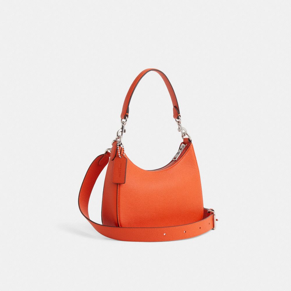 COACH®,Restored Hobo Crossbody With Signature Canvas,Leather,Crossbody,Logo,Metal,Scratch Resistant,Casual,Burnt Orange,Angle View