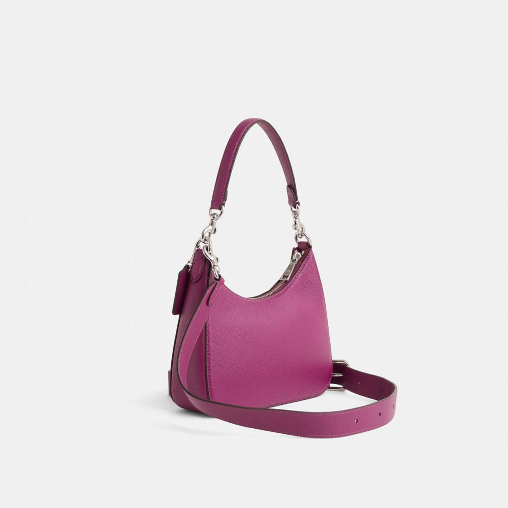 COACH®,Restored Hobo Crossbody With Signature Canvas,Leather,Crossbody,Logo,Metal,Scratch Resistant,Casual,Purple,Angle View