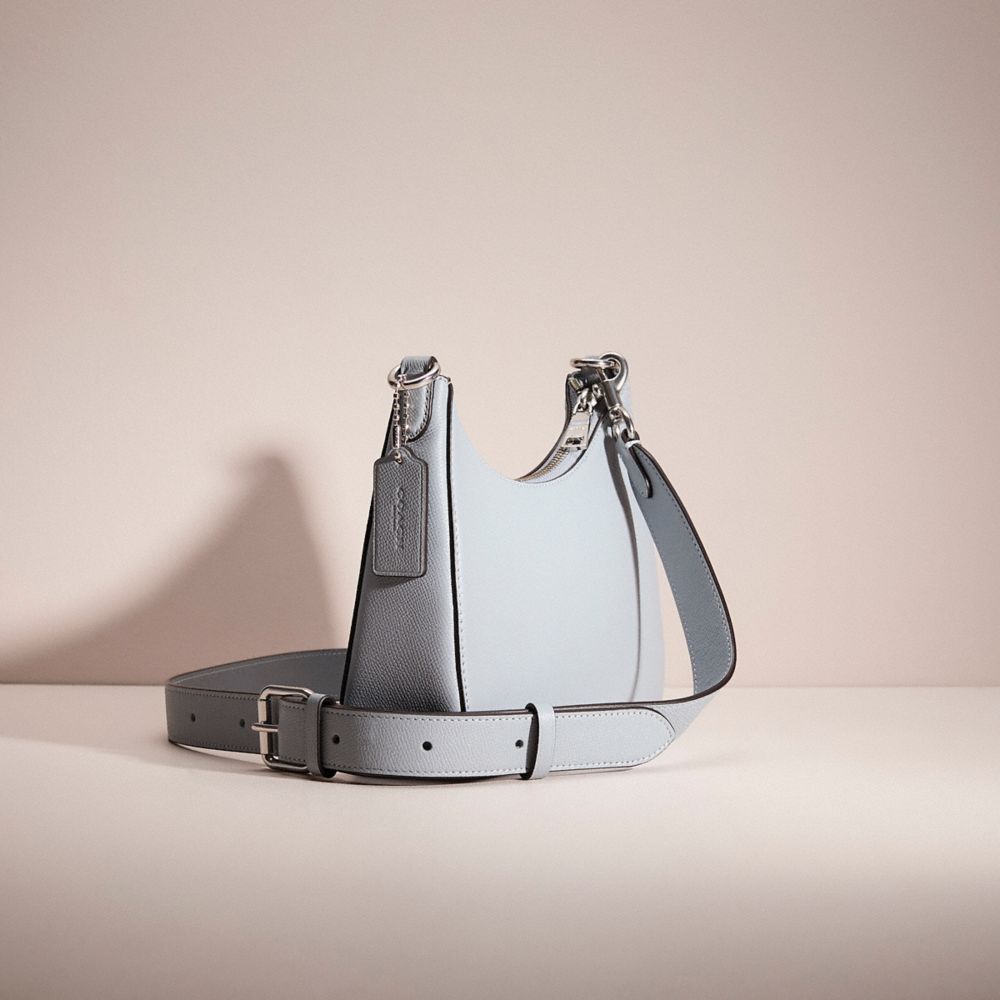 COACH®,Restored Hobo Crossbody With Signature Canvas,Leather,Crossbody,Logo,Metal,Scratch Resistant,Casual,Gray,Angle View