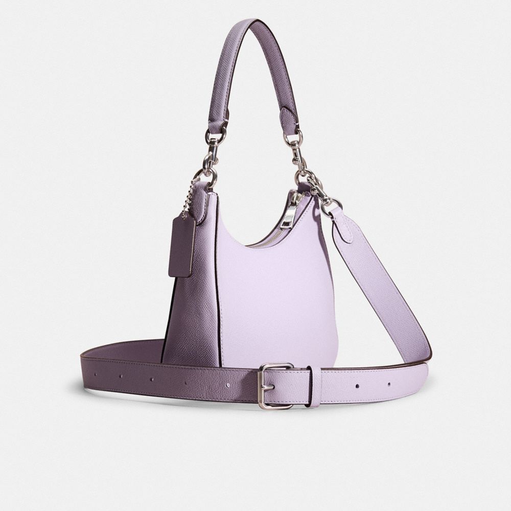COACH®,Restored Hobo Crossbody With Signature Canvas,Leather,Crossbody,Logo,Metal,Scratch Resistant,Casual,Lavender,Angle View
