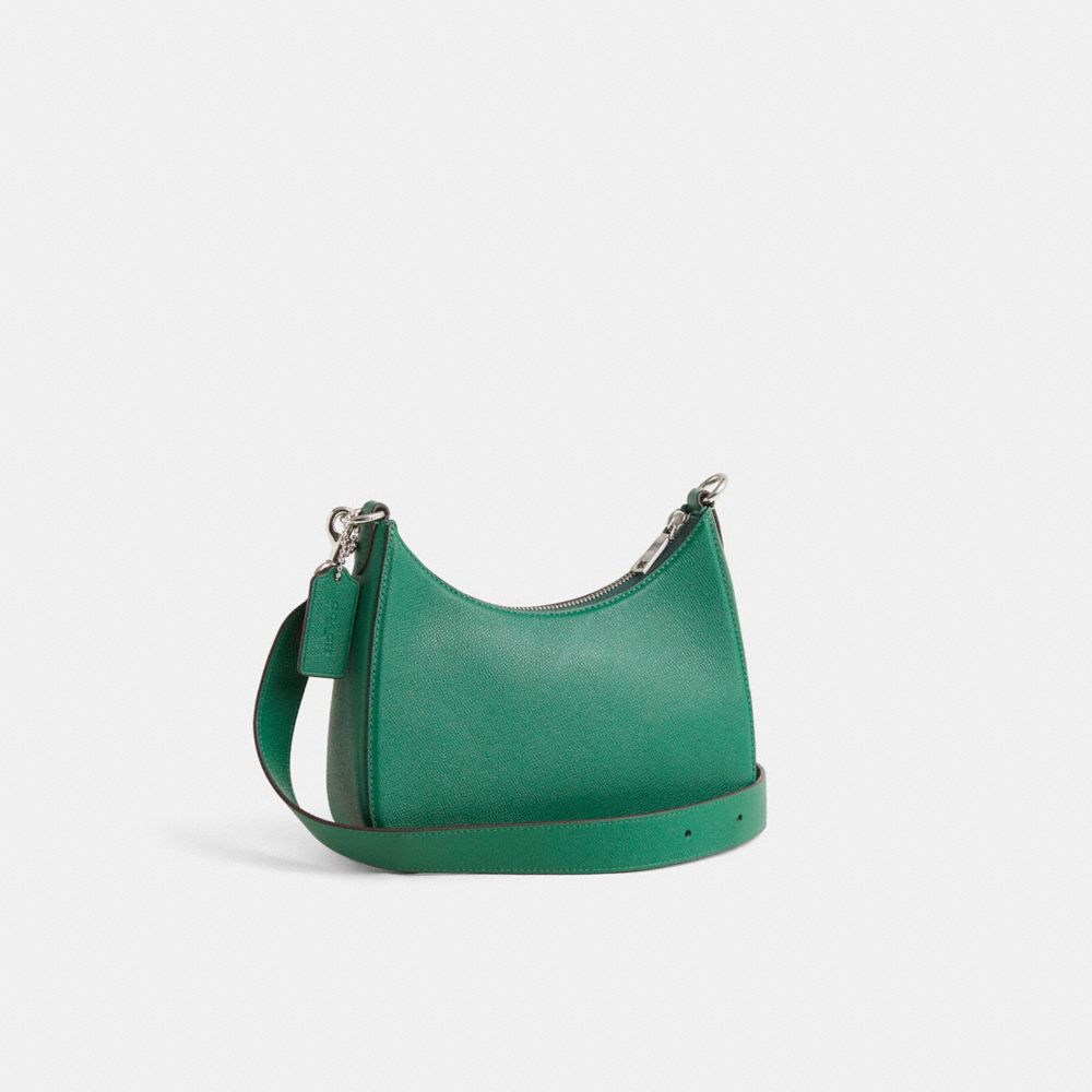 COACH®,Restored Hobo Crossbody With Signature Canvas,Leather,Crossbody,Logo,Metal,Scratch Resistant,Casual,Green,Angle View