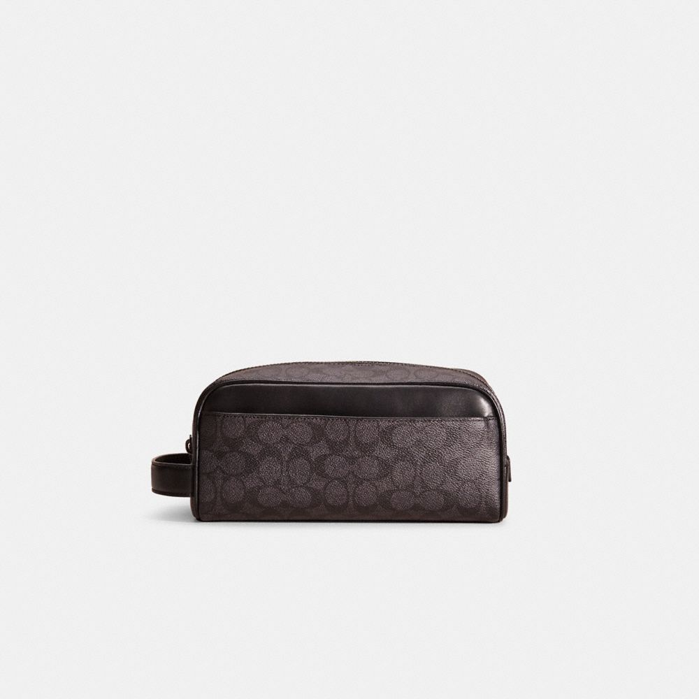 COACH®,RESTORED TRAVEL KIT IN SIGNATURE CANVAS,Charcoal,Front View