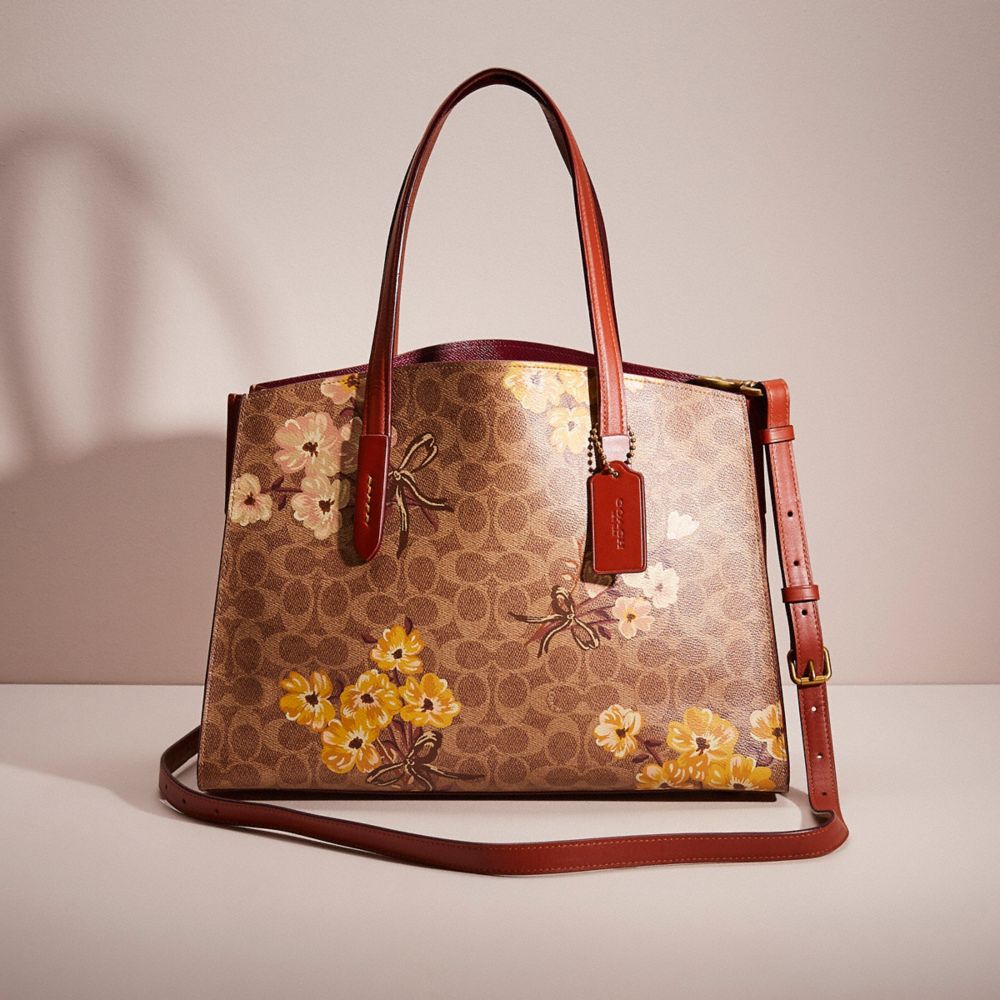 Restored Rogue Shoulder Bag With Floral Bow Print Interior