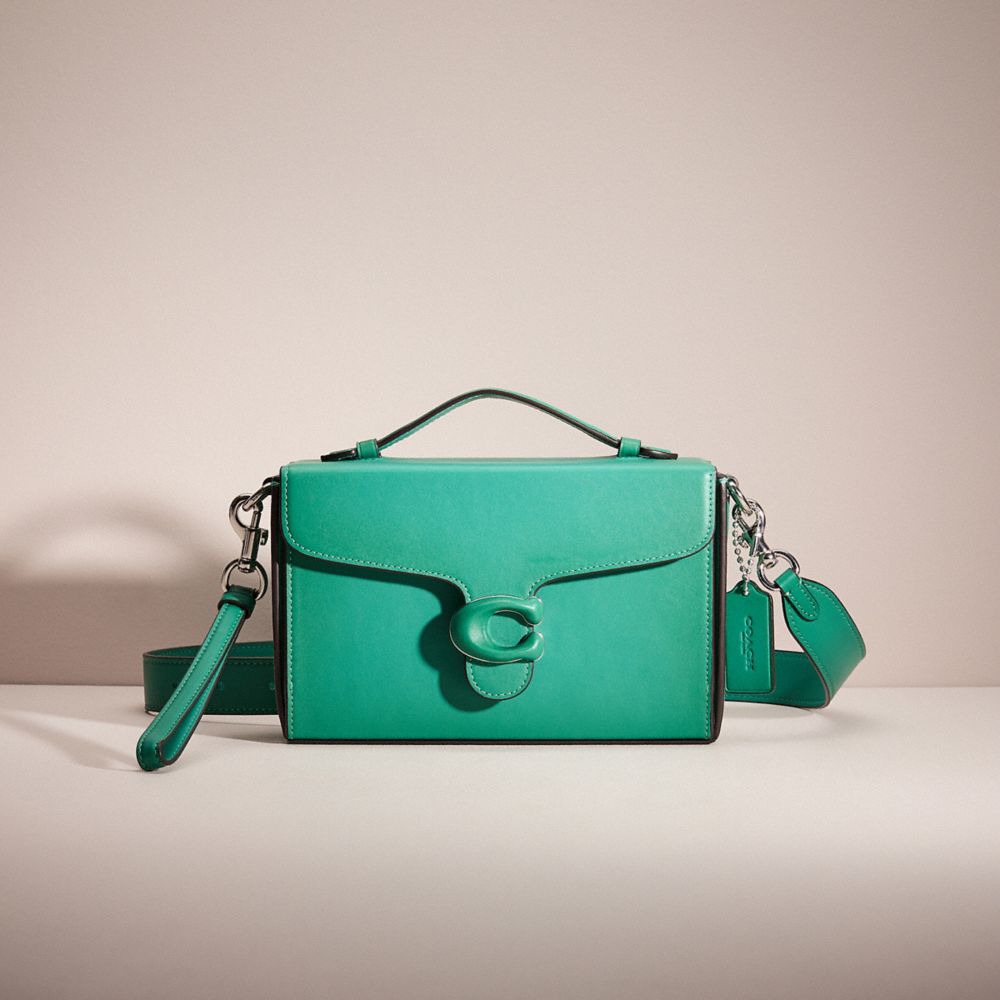 COACH®,RESTORED TABBY BOX BAG,Silver/Bright Green,Front View