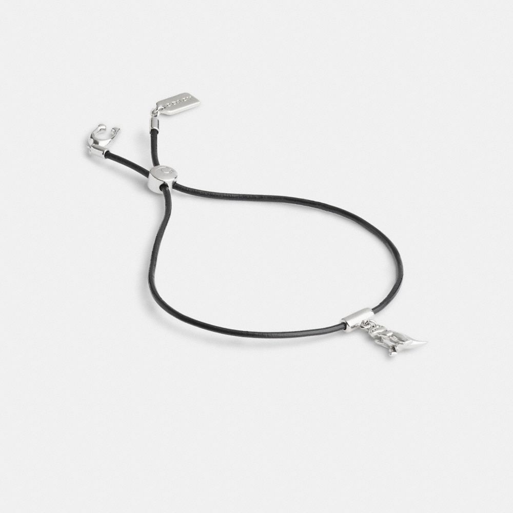 COACH®,REXY LEATHER SLIDER BRACELET,Silver/Black,Front View