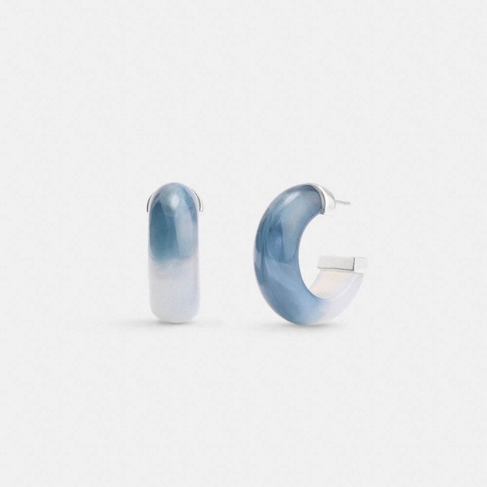 COACH®,RESIN TIE DYE HOOP EARRINGS,Silver/Blue,Front View