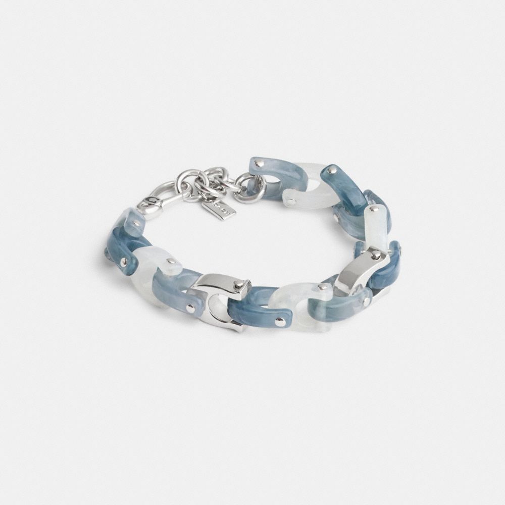 COACH®,BRACELET À MAILLONS SIGNATURE EN RÉSINE AVEC TEINTURE SUR NŒUDS,Argenté/bleu,Front View