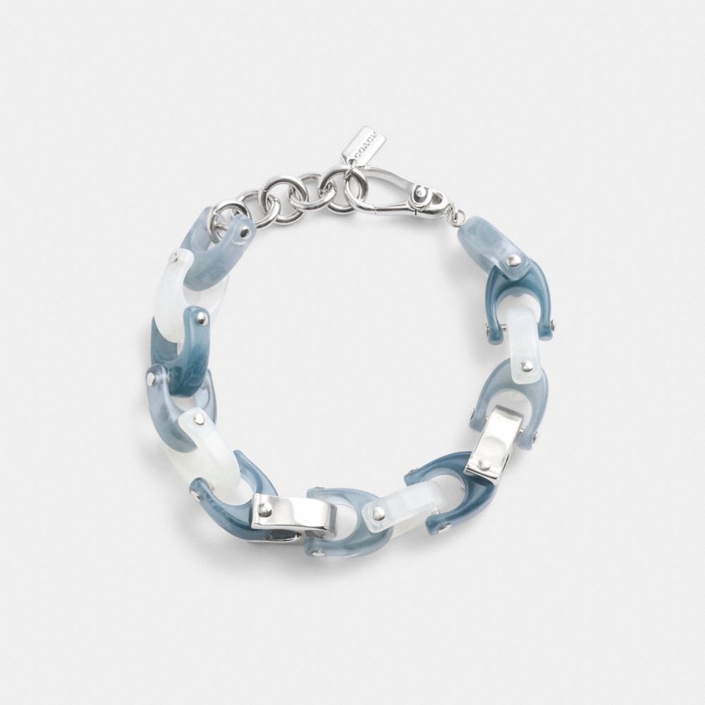 COACH®,RESIN TIE DYE SIGNATURE LINK BRACELET,Silver/Blue,Inside View,Top View