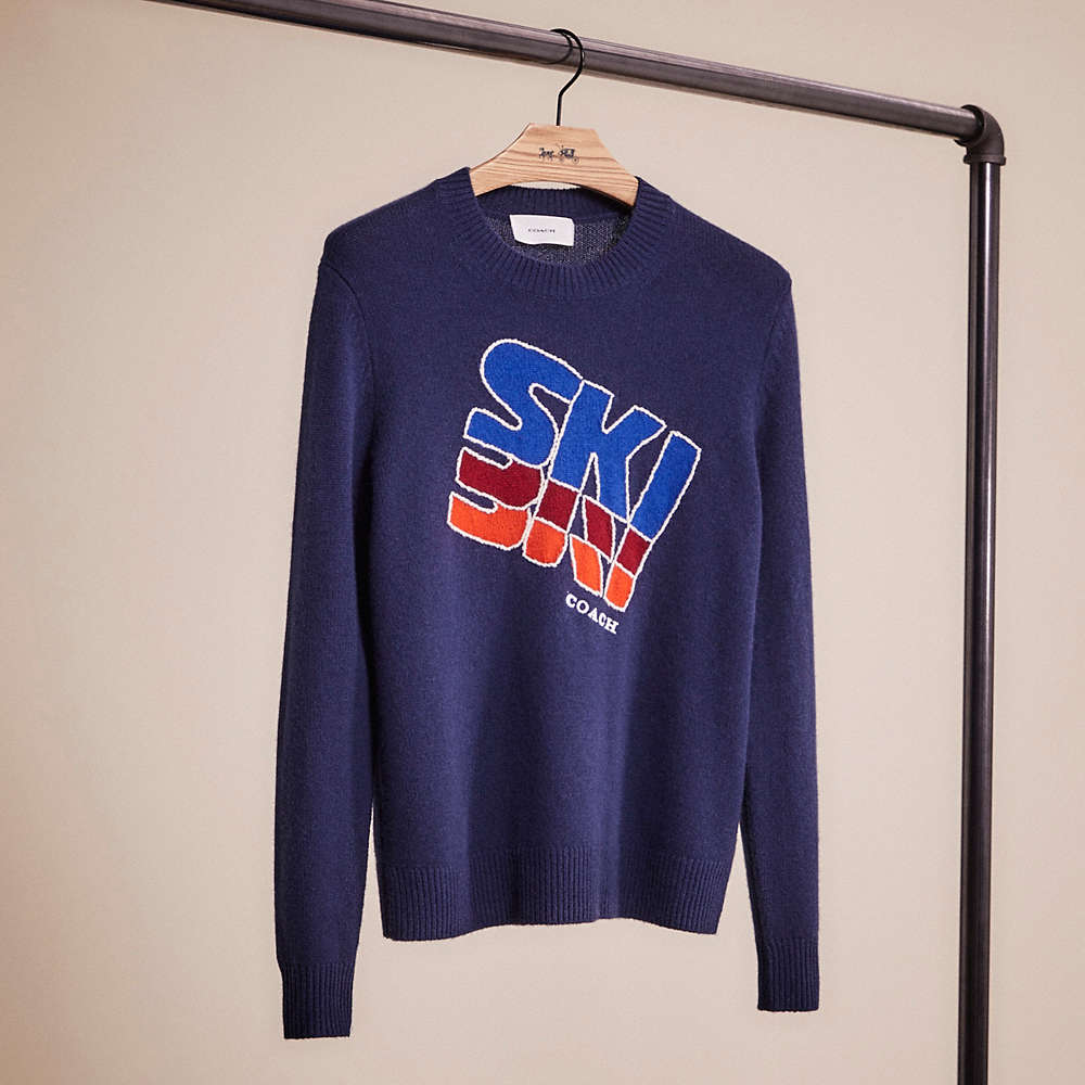 Coach Restored Ski Intarsia Sweater In Recycled Wool And Recycled Cashmere In Navy