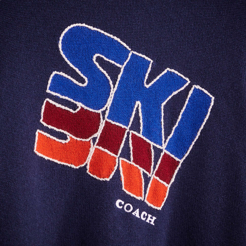 Shop Coach Restored Ski Intarsia Sweater In Recycled Wool And Recycled Cashmere In Navy