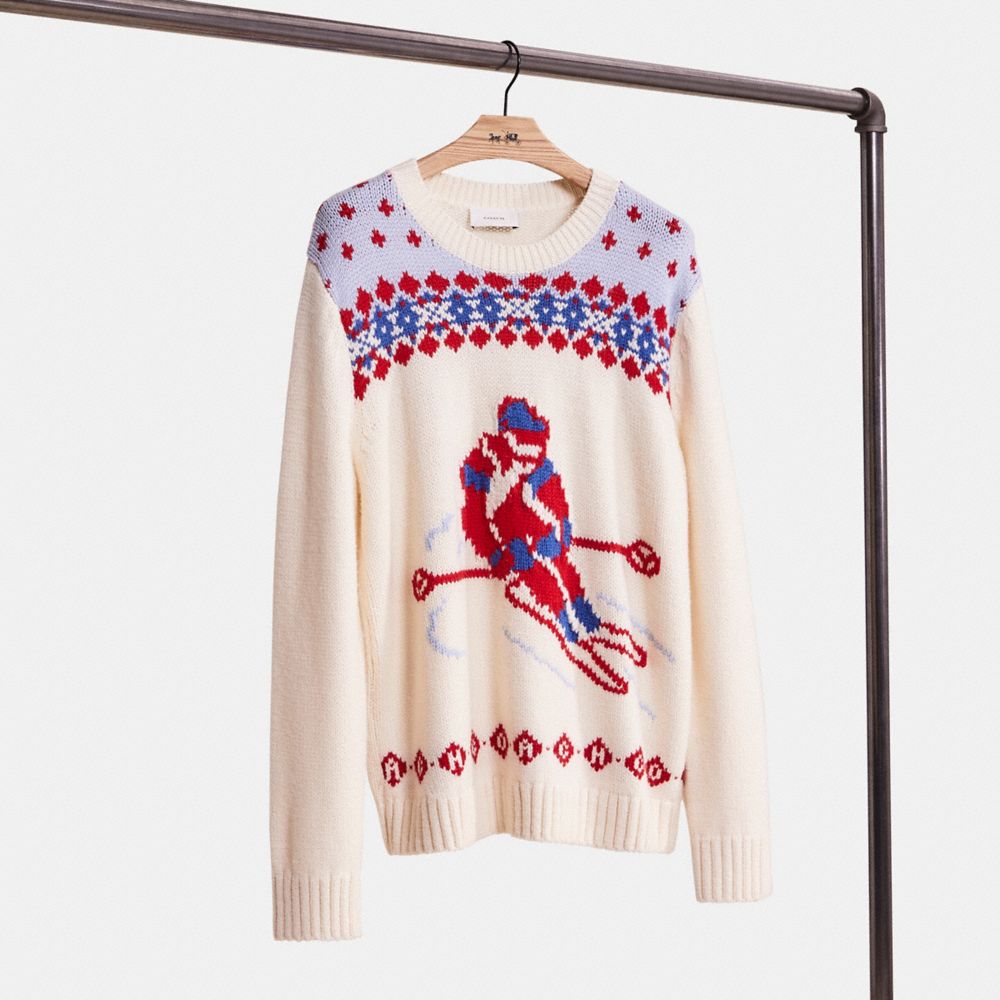 COACH®,RESTORED SKI FAIR ISLE KNIT SWEATER,Cream,Front View