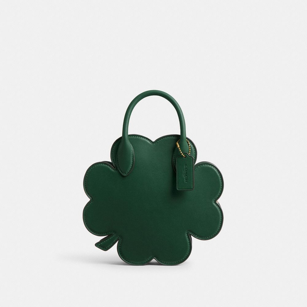 COACH®,CLOVER BAG IN REGENERATIVE LEATHER,Brass/Kelly Green,Front View