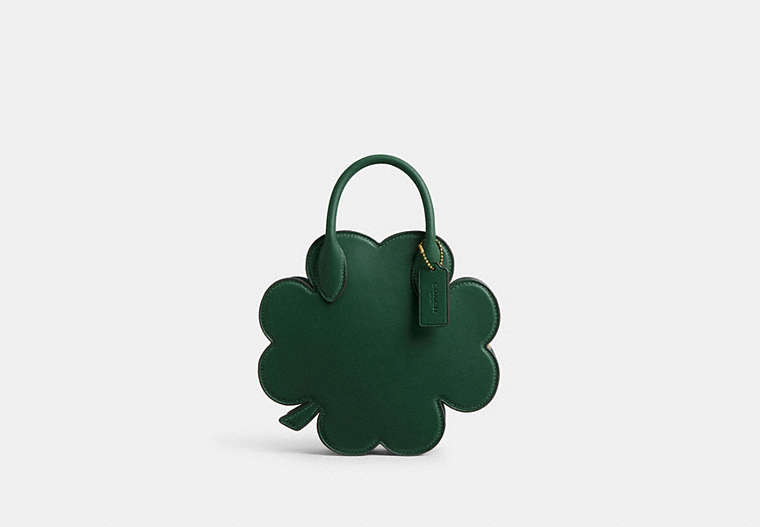 COACH®,CLOVER BAG IN REGENERATIVE LEATHER,Brass/Kelly Green,Front View