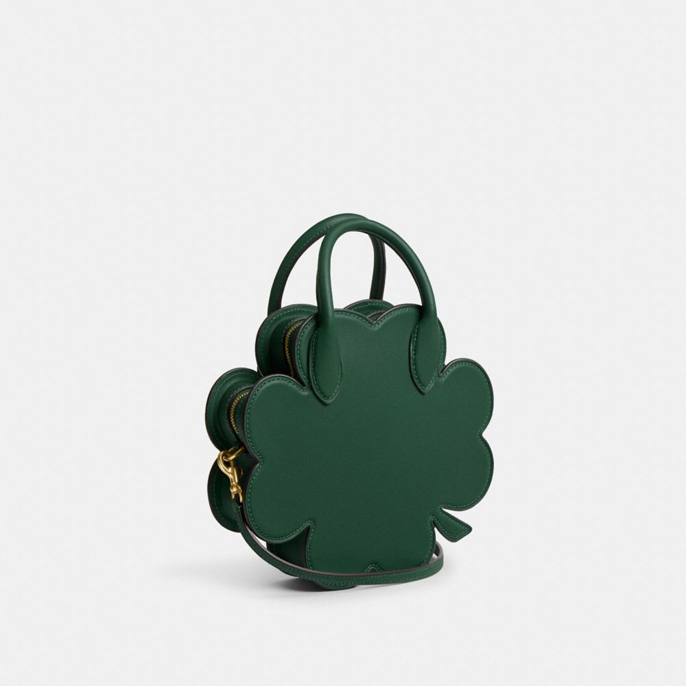 COACH®,CLOVER BAG IN REGENERATIVE LEATHER,Brass/Kelly Green,Angle View