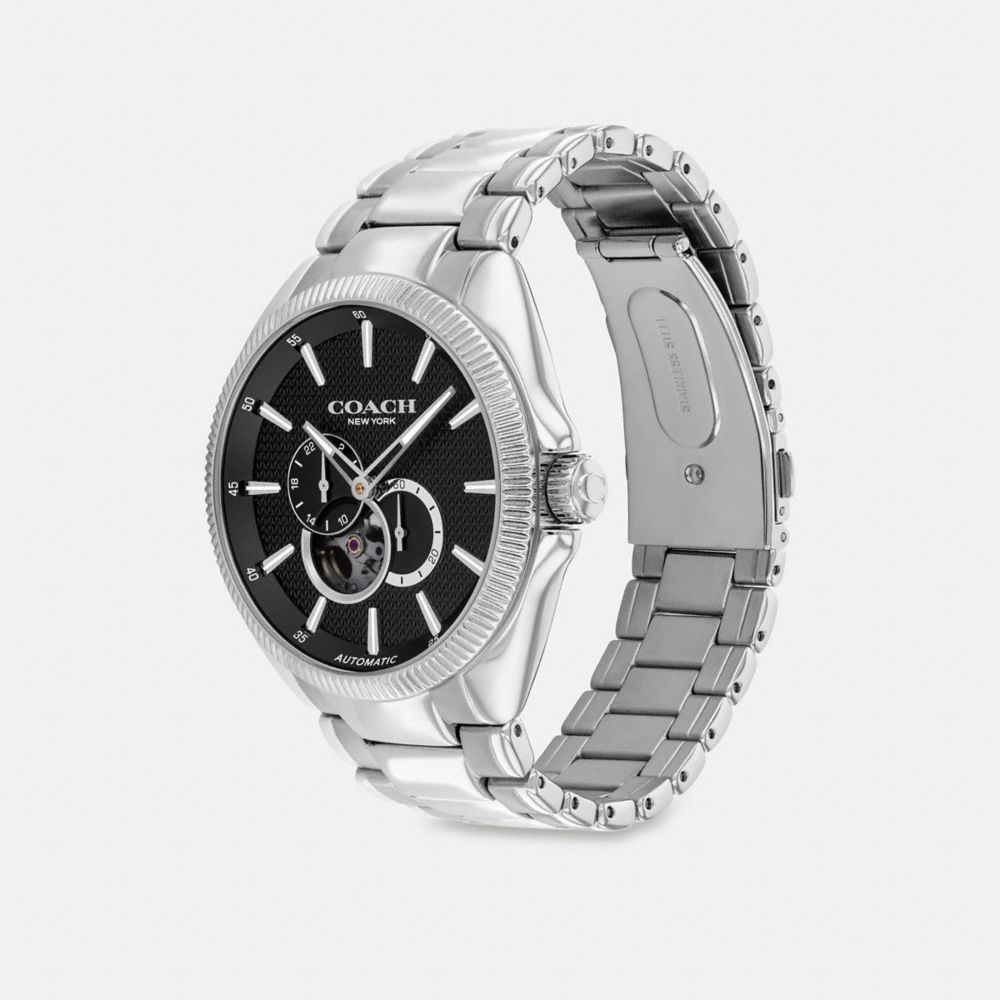 COACH®,JACKSON AUTOMATIC WATCH, 45MM,Stainless Steel,Angle View