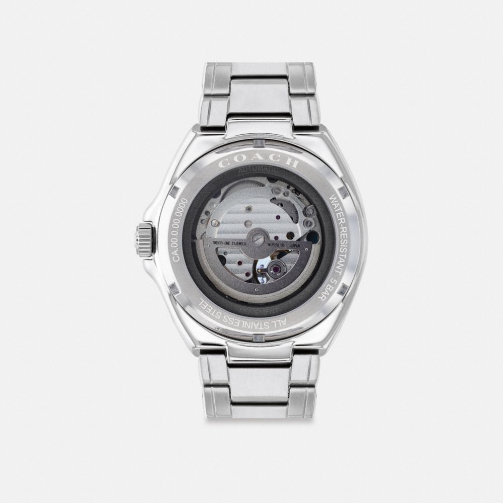 COACH®,JACKSON AUTOMATIC WATCH, 45MM,Stainless Steel,Back View