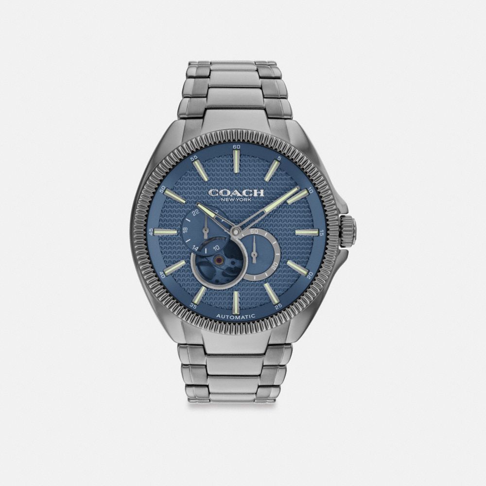 COACH®,MONTRE AUTOMATIQUE JACKSON, 45 MM,Gris/bleu,Front View