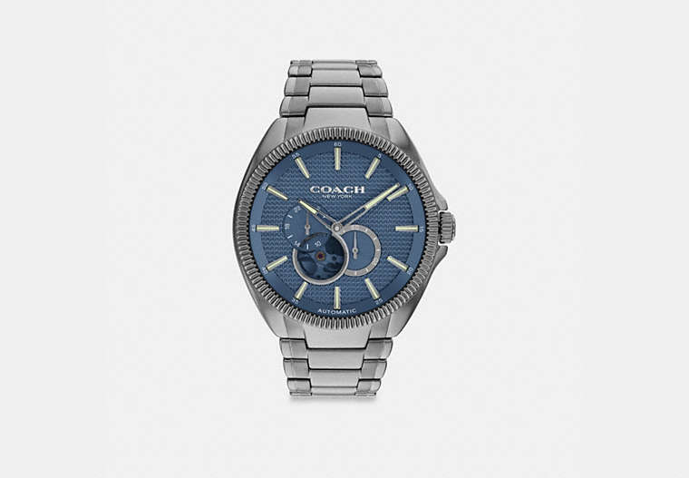 COACH®,JACKSON AUTOMATIC WATCH, 45MM,Grey/Blue,Front View