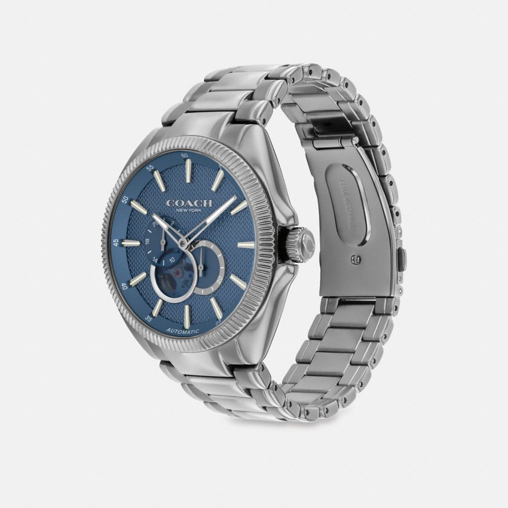 COACH®,JACKSON AUTOMATIC WATCH, 45MM,Grey/Blue,Angle View