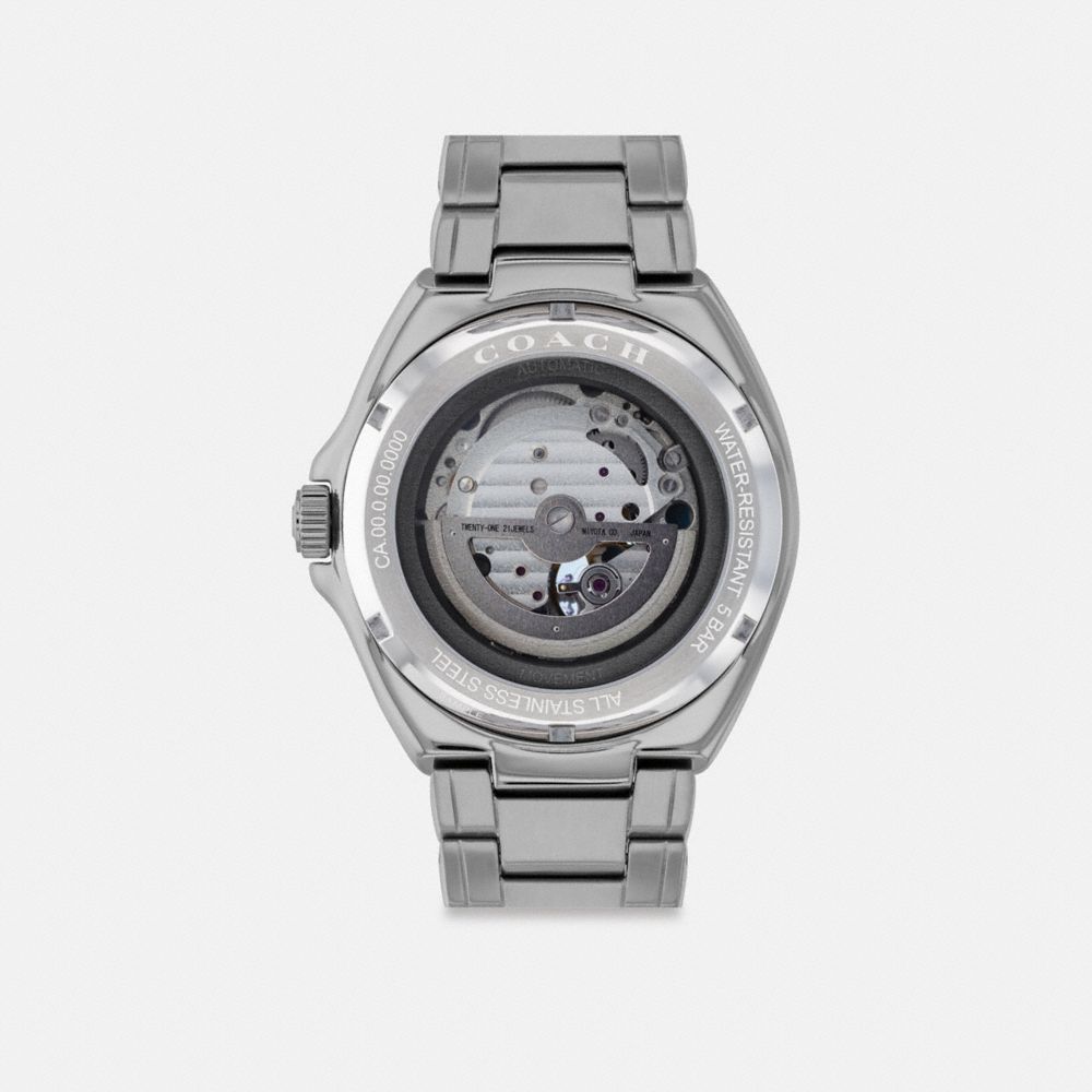 COACH®,MONTRE AUTOMATIQUE JACKSON, 45 MM,Gris/bleu,Back View