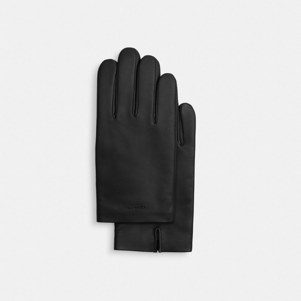 COACH®,Leather Tech Gloves,Leather,Classic Gloves,Logo,Embossed,Tech Touch,Casual,Black,Front View