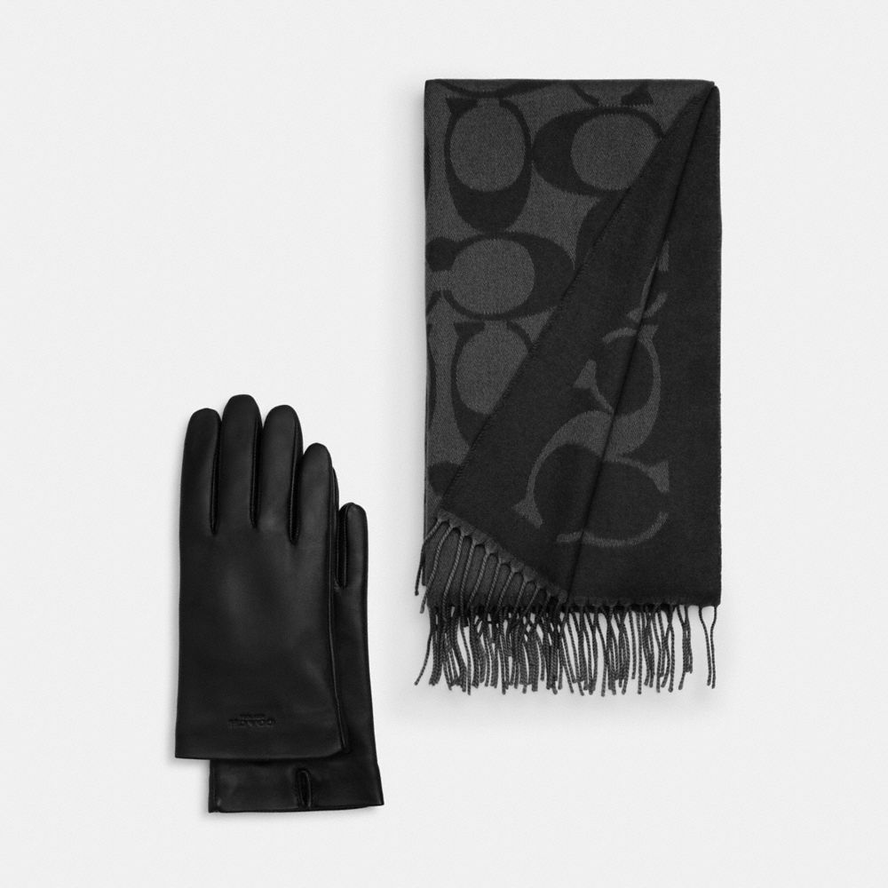 COACH®,Ensemble écharpe signature et gants en cuir,