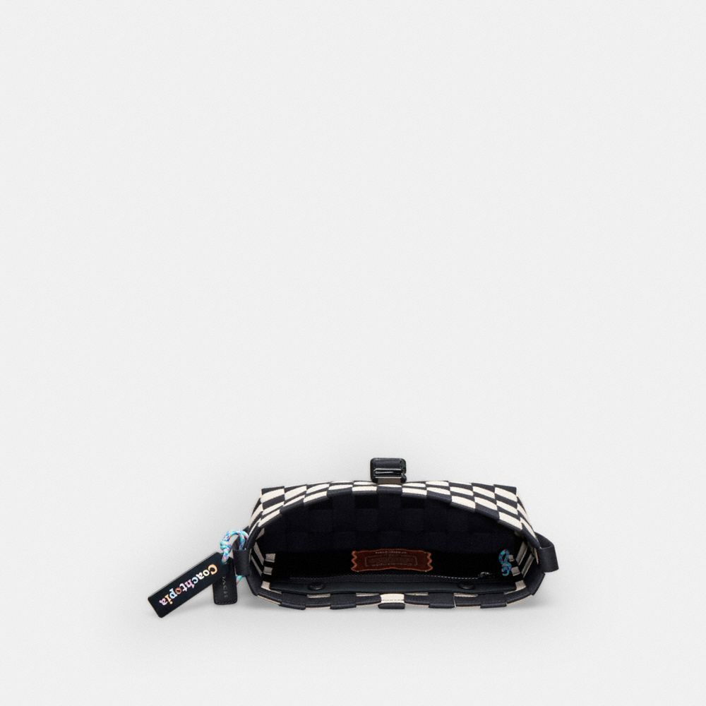 COACH®,Woven Checkerboard Shoulder Bag,Shoulder Bag,Plastic,Logo,Word Embellishment,Day Party,Black,Inside View,Top View
