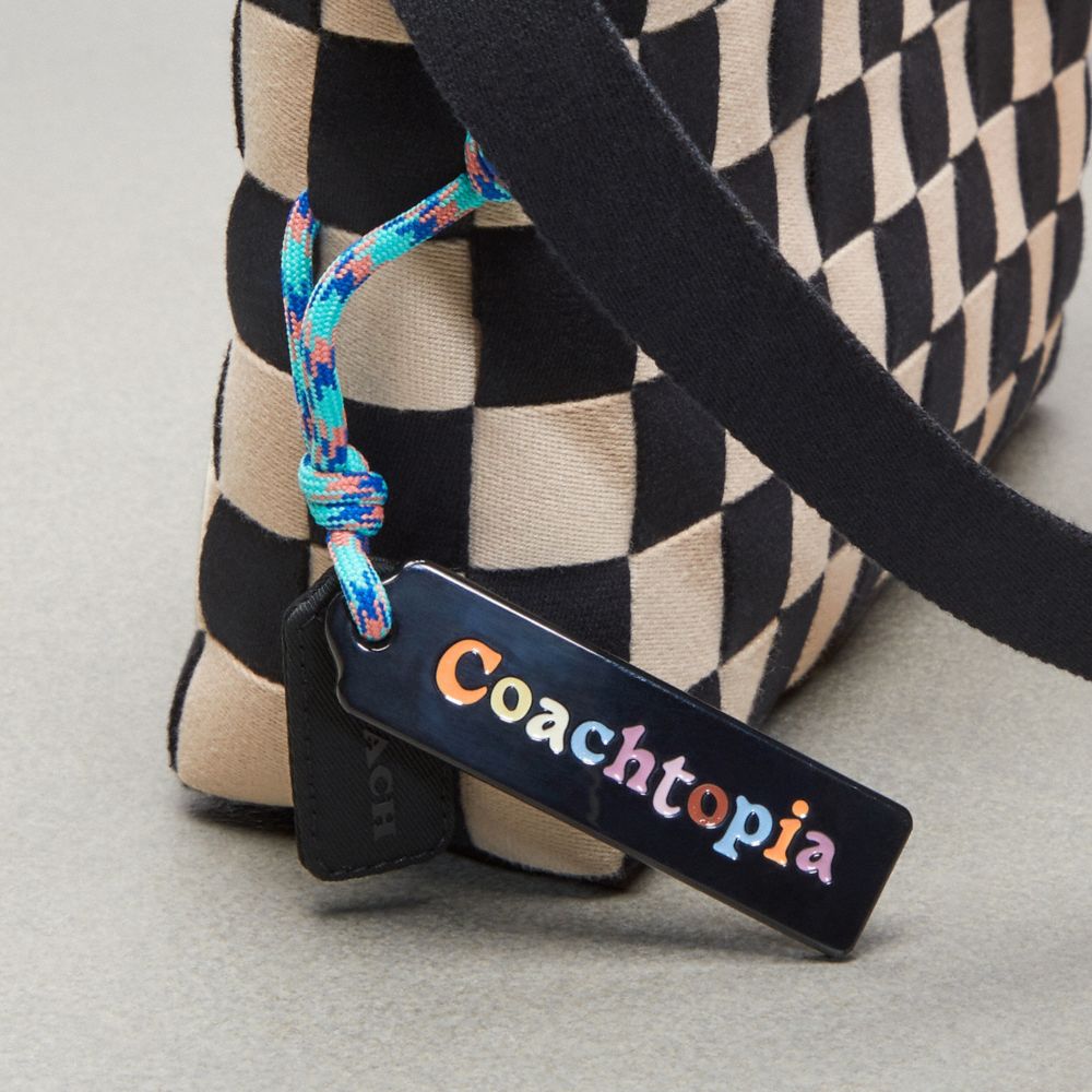 COACH®,Woven Checkerboard Shoulder Bag,Shoulder Bag,Plastic,Logo,Word Embellishment,Day Party,Black,Group View