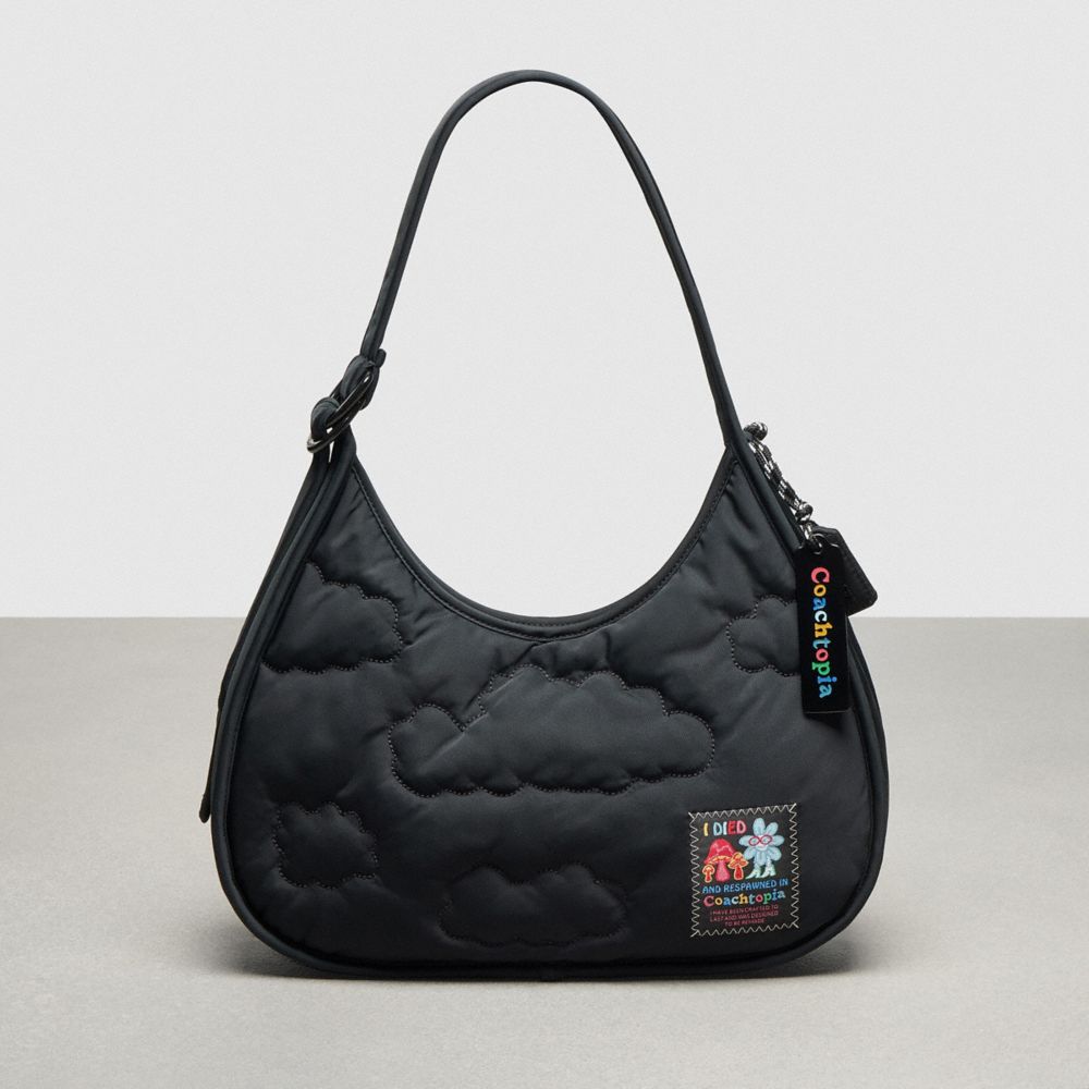 COACH®,Coachtopia Loop Ergo Bag with Cloud Quilting,Medium,Black,Front View