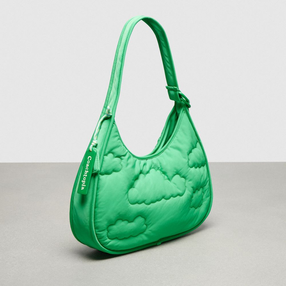COACH®,Coachtopia Loop Ergo Bag With Cloud Quilting,Lining Polyester,Shoulder Bag,Plastic,Logo,Tag Embellishment,Casual,Green,Angle View
