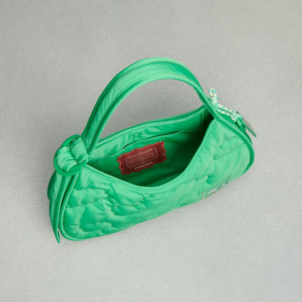 COACH®,Coachtopia Loop Ergo Bag With Cloud Quilting,Lining Polyester,Shoulder Bag,Plastic,Logo,Tag Embellishment,Casual,Green,Inside View,Top View