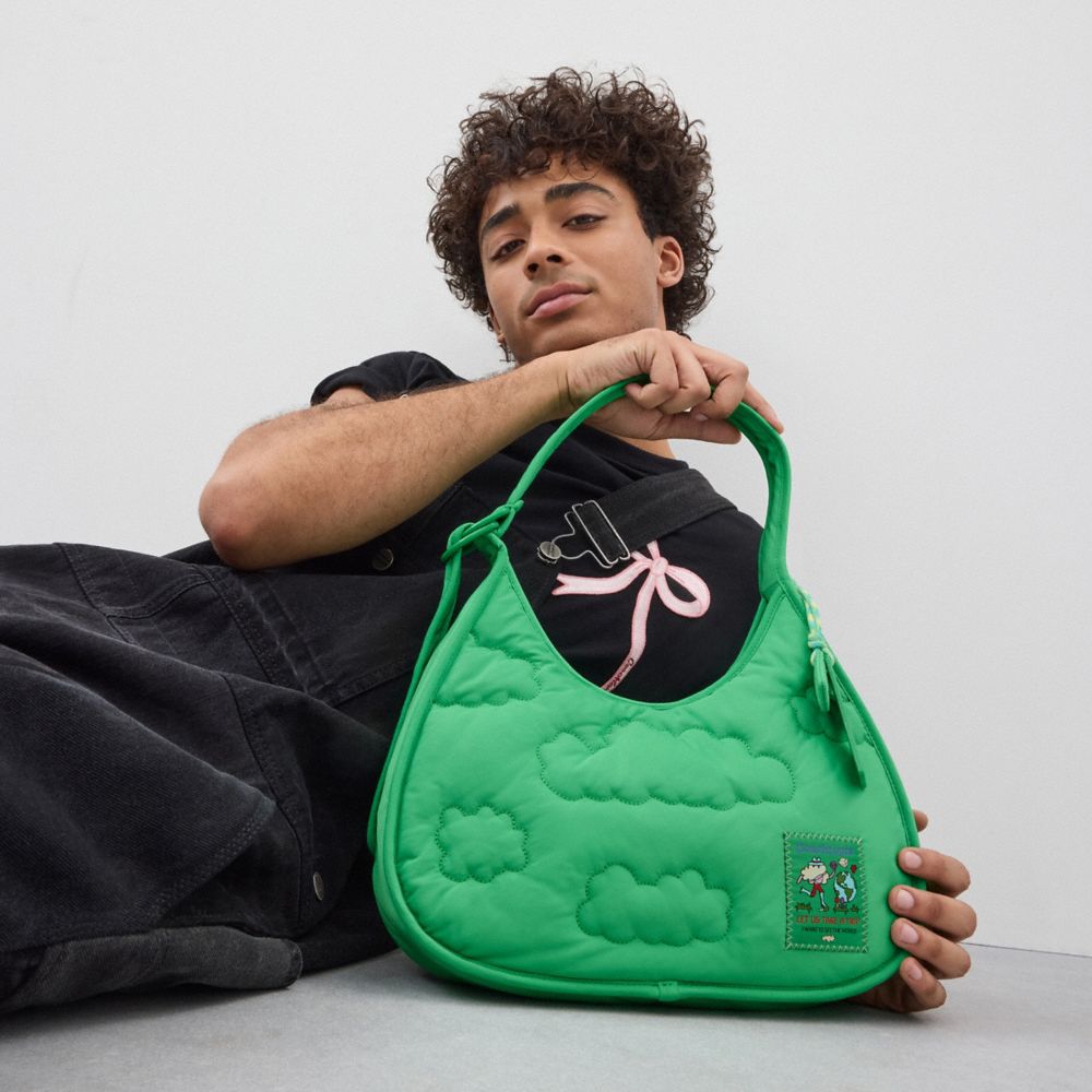 COACH®,Coachtopia Loop Ergo Bag With Cloud Quilting,Lining Polyester,Shoulder Bag,Plastic,Logo,Tag Embellishment,Casual,Green,Detail View
