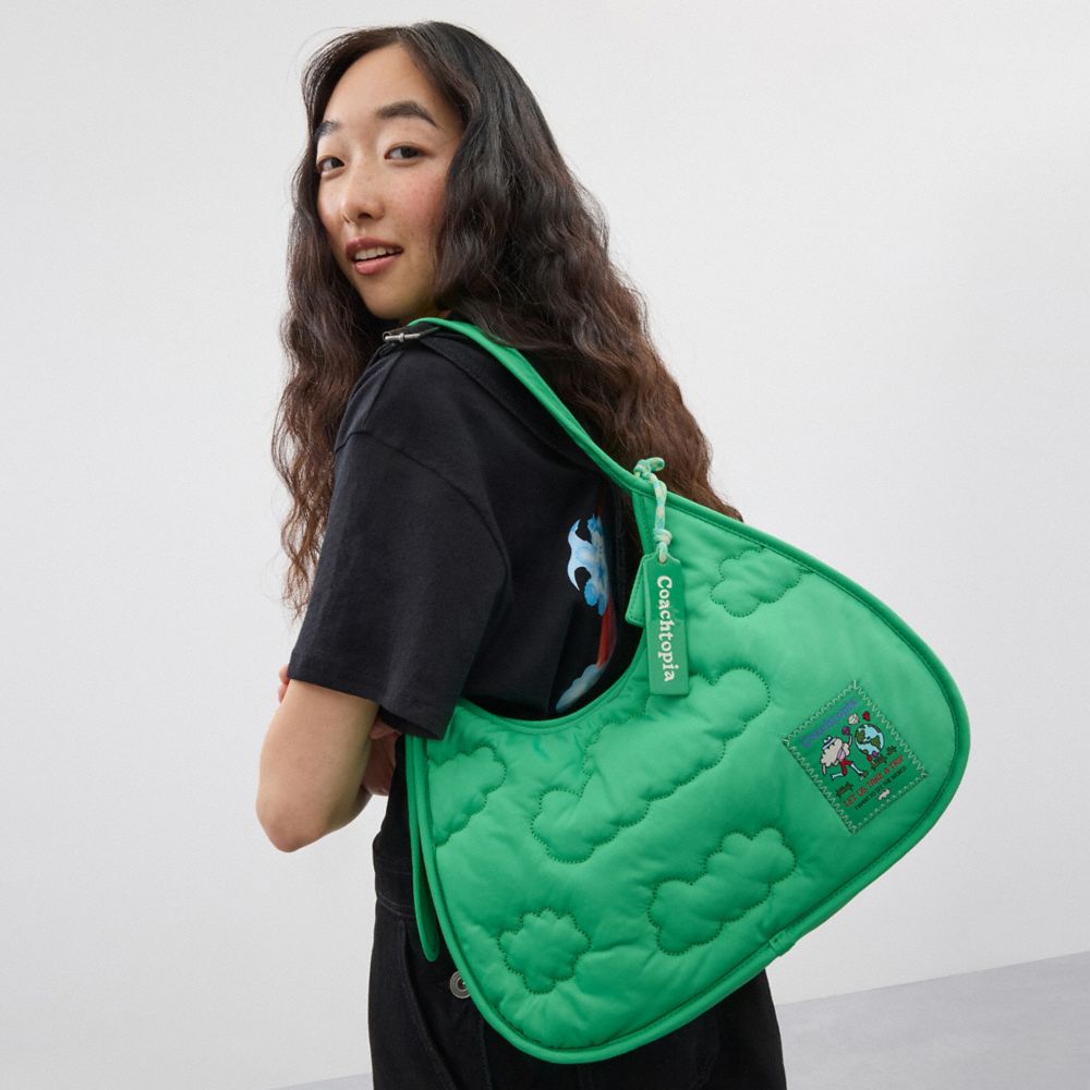 COACH®,Coachtopia Loop Ergo Bag With Cloud Quilting,Lining Polyester,Shoulder Bag,Plastic,Logo,Tag Embellishment,Casual,Green,Detail View