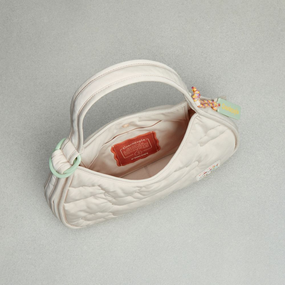 COACH®,Coachtopia Loop Ergo Bag With Cloud Quilting,Lining Polyester,Shoulder Bag,Plastic,Tag Embellishment,Logo,Casual,Cream,Inside View,Top View
