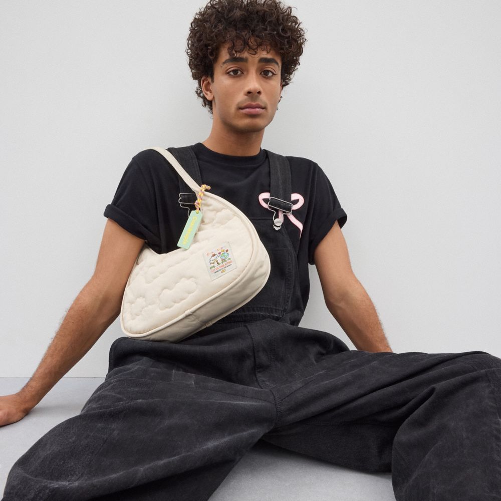 COACH®,Coachtopia Loop Ergo Bag With Cloud Quilting,Lining Polyester,Shoulder Bag,Plastic,Tag Embellishment,Logo,Casual,Cream,Detail View