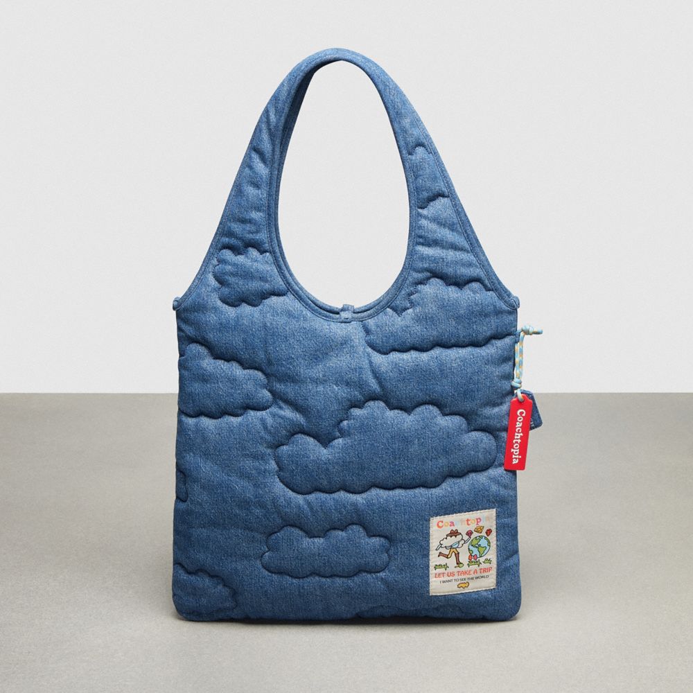 COACH®,Flat Tote With Cloud Quilting,Large,Denim,Front View