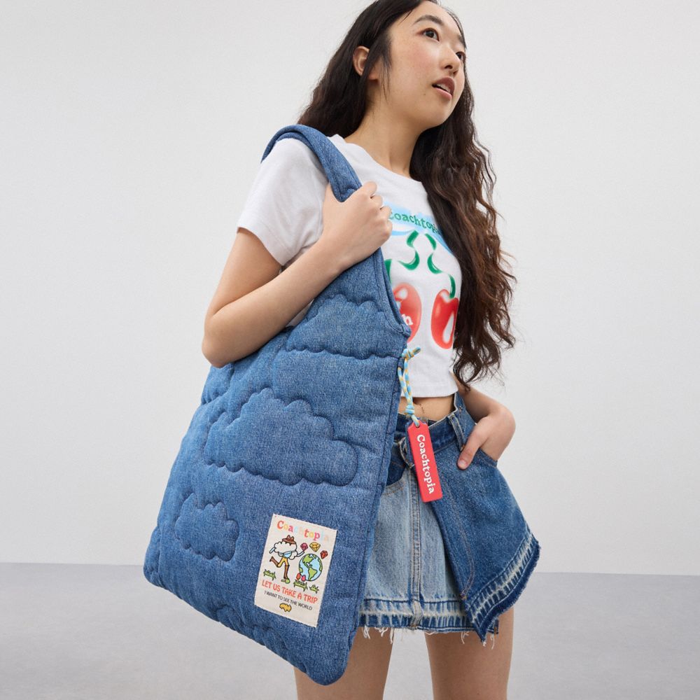 Coach Flache Tote Mit Wolkensteppung In Blue
