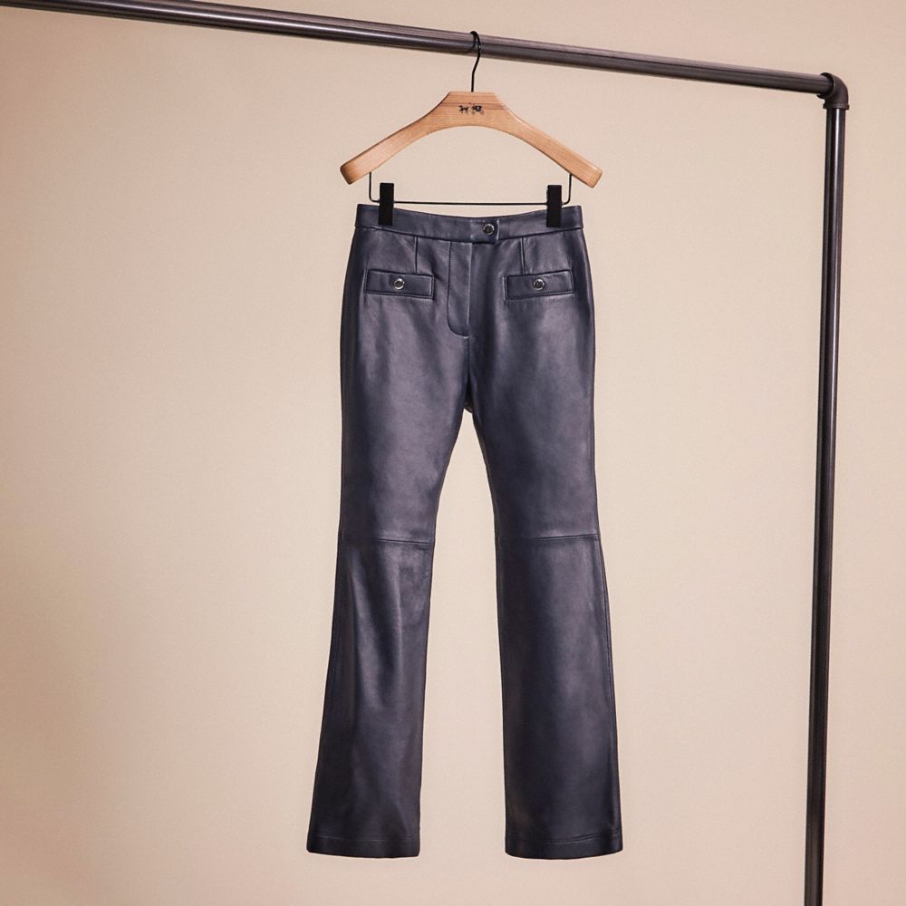 COACH®,RESTORED LEATHER PANTS,Navy,Front View
