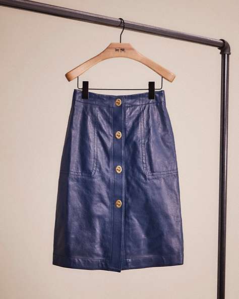 COACH®,RESTORED LEATHER SKIRT WITH TURNLOCKS,Leather,Almost Navy,Front View