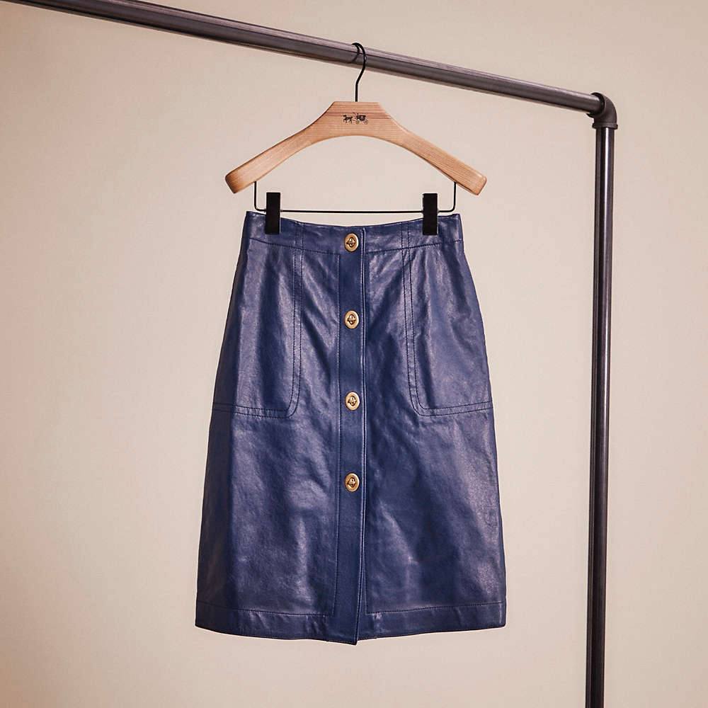 Coach Restored Leather Skirt With Turnlocks In Almost Navy
