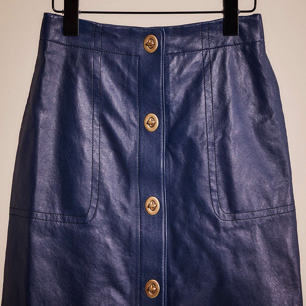 Shop Coach Restored Leather Skirt With Turnlocks In Almost Navy