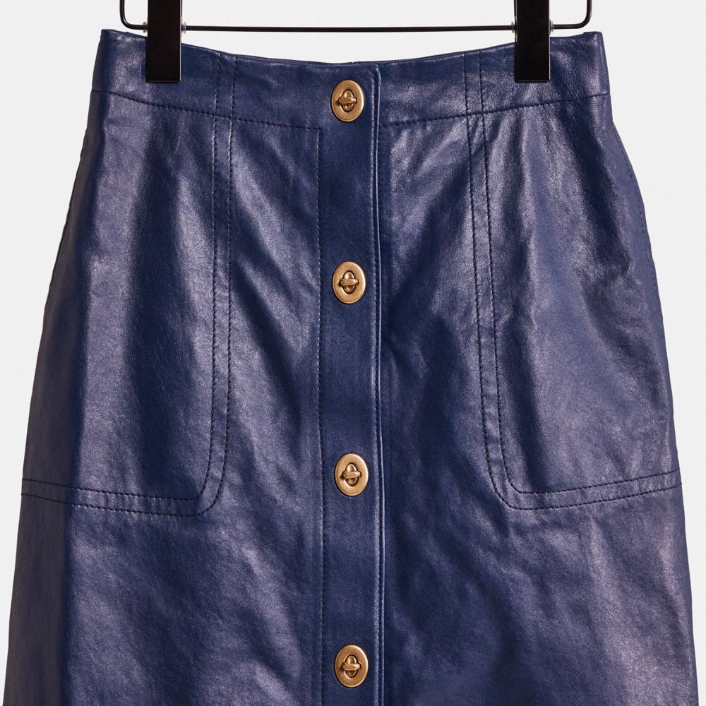 Coach Restored Leather Skirt With Turnlocks In Almost Navy