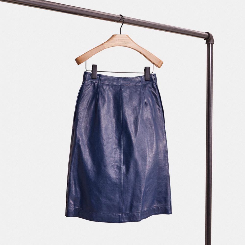 Shop Coach Restored Leather Skirt With Turnlocks In Almost Navy